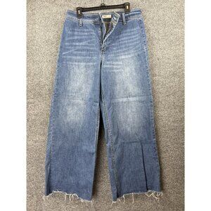 OAT New York Jeans Womens 12 / W31 Wide Leg Raw Hem Cropped Frayed Denim Blue